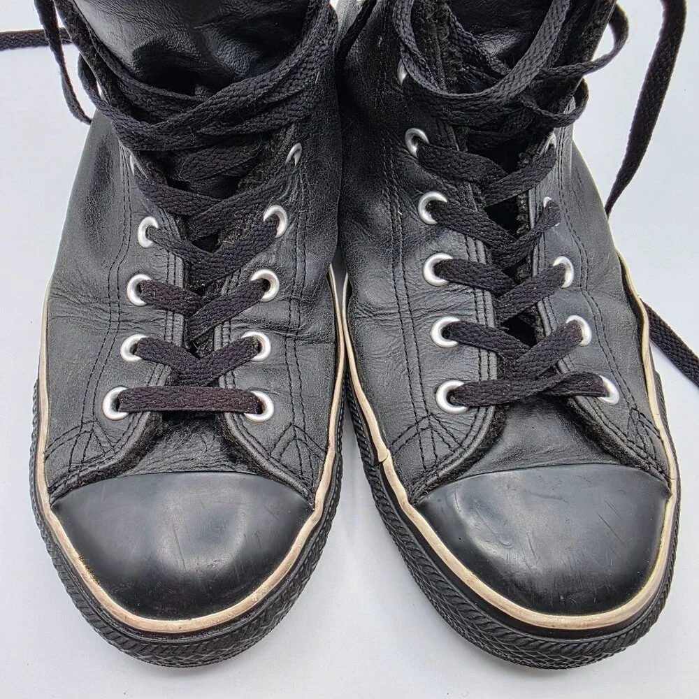 Converse All Star Leather Hi Top Mens Size 11 Black Casual Sneakers Athletic - Picture 11 of 15
